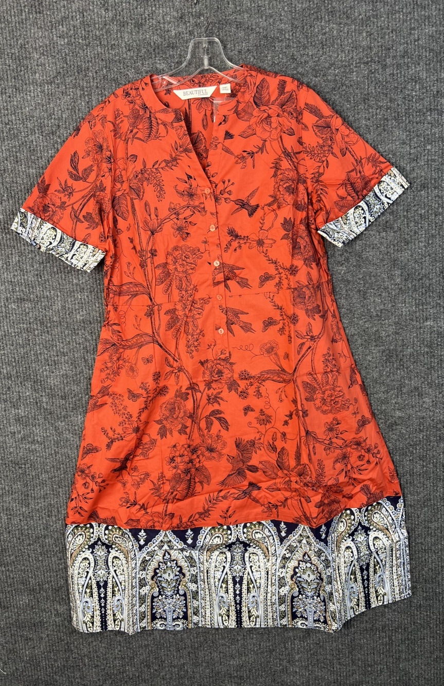 Beautiful by Lawrence Zarian Shirt Dress Size Medium Petite Belted Cottage Boho